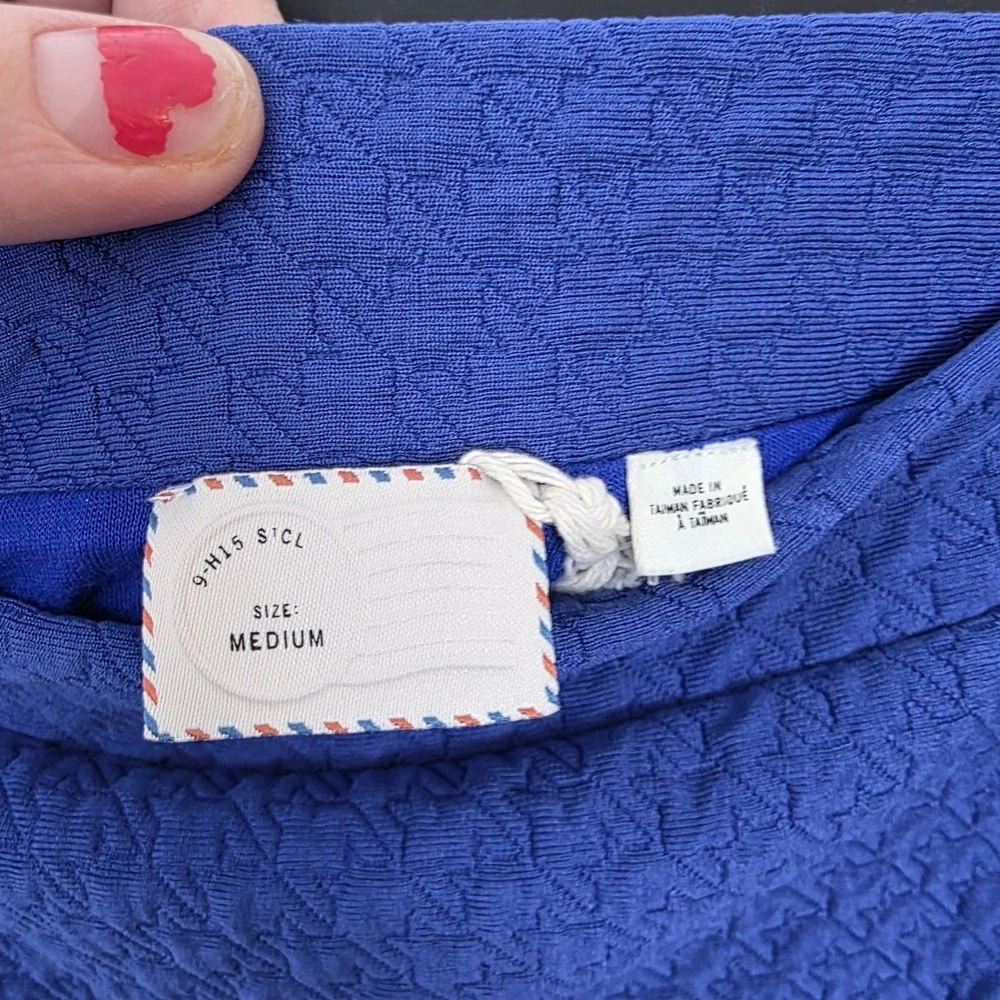 Anthropologie Postage Stamp Blue Textured‎ Flounce Flirty Mini Skirt Size Medium